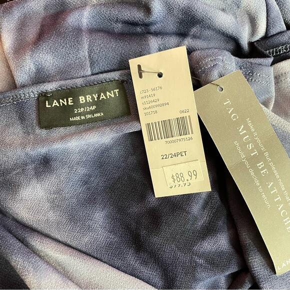 Lane Bryant Blue Tie Dye Stretch Knit O ring Wrap Cap Sleeve Dress 22 24 Petite - Picture 11 of 14